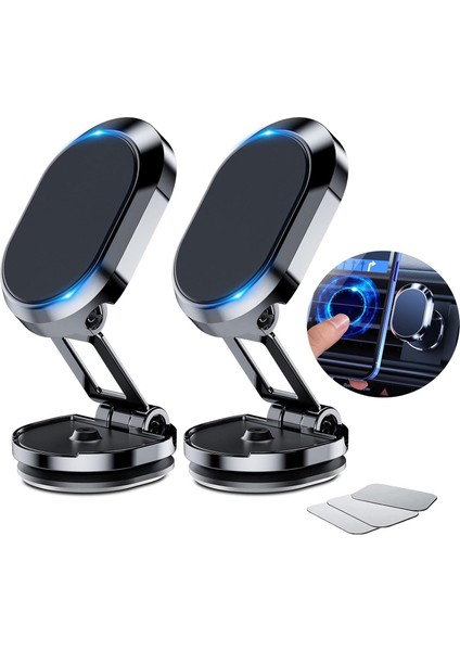 Paket Telefon Araç Montaj Aparatı Manyetik, Alaşım Katlanır Manyetik Araç Telefonu Tutucu, 2 Yuvarlak Plakalı Araç Için 360° Dönebilen Manyetik Telefon Montaj Aparatı Tüm Telefon M (Yurt Dışından)