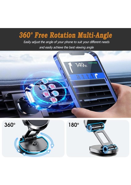 Paket Telefon Araç Montaj Aparatı Manyetik, Alaşım Katlanır Manyetik Araç Telefonu Tutucu, 2 Yuvarlak Plakalı Araç Için 360° Dönebilen Manyetik Telefon Montaj Aparatı Tüm Telefon M (Yurt Dışından) fiyatları