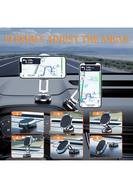 Paket Telefon Araç Montaj Aparatı Manyetik, Alaşım Katlanır Manyetik Araç Telefonu Tutucu, 2 Yuvarlak Plakalı Araç Için 360° Dönebilen Manyetik Telefon Montaj Aparatı Tüm Telefon M (Yurt Dışından) modelleri