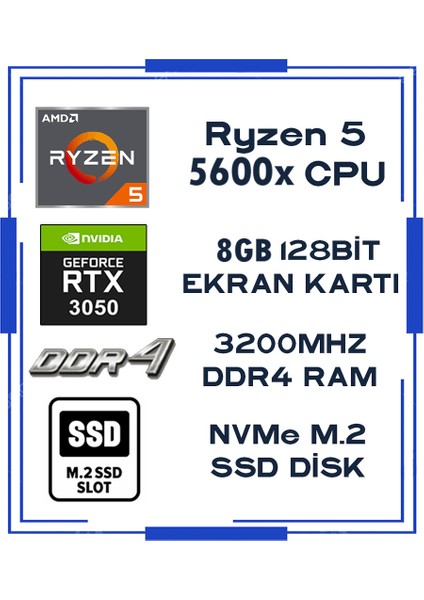 King X55 Ryzen 5 5600X 32GB 256GB M.2 Ssd+1tb HDD RTX3050 8gb Sıvı Soğutmalı Oyuncu Masaüstü Bilgisayar