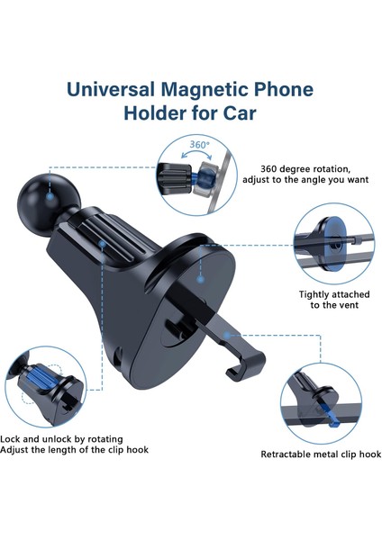 Araba Için Telefon Montajı Magsafe Araç Montajı ile Uyumlu [yükseltilmiş Havalandırma Kancası ve Güçlü Mıknatıslar] iPhone 15/14/13/12 Serisi ve Çoğu Akıllı Telefon Için 360° Ayarl (Yurt Dışından)