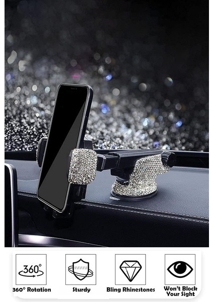 Bling Araç Telefonu Montaj Tutacağı, Kadınlar ve Kızlar Için Parlak Kristal Yapay Elmas Telefon Standı, Ön Cam Kontrol Paneli Için Araba Aksesuarları, Çoğu Cep Telefonuyla Uyumlu ( (Yurt Dışından) fırsatları
