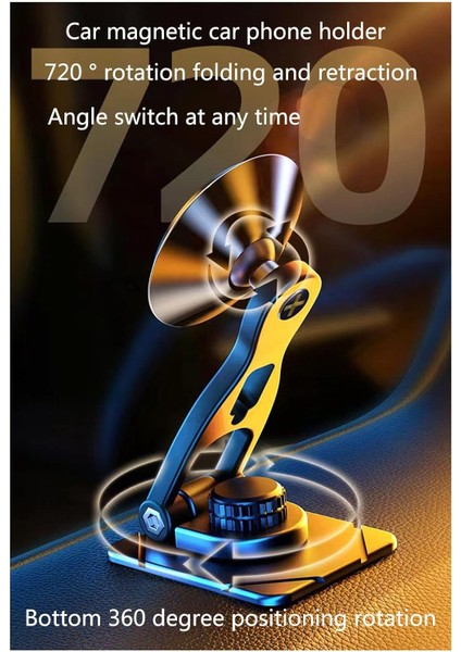 Araç Telefonu Tutucu Montajı Katlanır Manyetik Telefon Tutucu Ayarlanabilir Yükseklik Araba Için Cep Telefonu Montajı 360° Döndürme Kontrol Paneli Araç Telefonu Tutucu Fit iPhone A (Yurt Dışından) modelleri