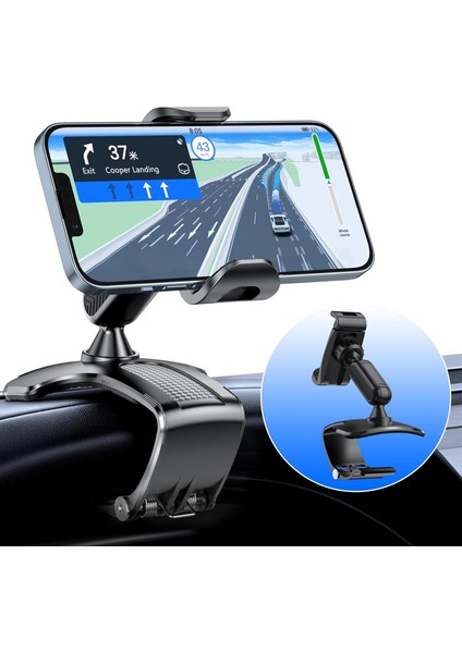 Araba Kontrol Paneli Telefon Klipsi Tutucu, 360° Dönen Çizgi Direksiyon Cep Telefonu Kelepçe Montaj Standı 4-7 Inç Akıllı Telefonlarla Uyumlu (Siyah) (Yurt Dışından)