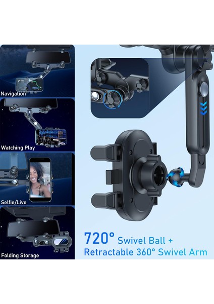 Araç Dikiz Aynası Için Telefon Bağlantısı, Ekstra Havalandırma Montaj Klipsli Cep Telefonu Tutucu, 720° Döndürülebilir Geri Çekilebilir Evrensel Uyum, Göz Seviyesinde Eller Serbest (Yurt Dışından) modelleri