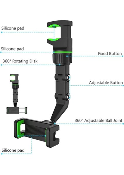 Rotato Grip Cep Telefonu Tutucu, Rotatogrip Telefon Tutucu, Araç Için Rotato Grip Telefon Tutucu, Çok Fonksiyonlu Dikiz Aynası Telefon Tutucu, 360 Araç Dikiz Aynası Telefon Tutucu (Yurt Dışından)