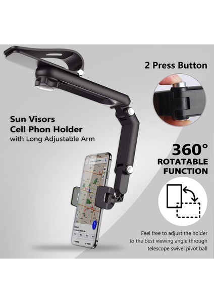 Araba Için Güneşlik Cep Telefonu Tutucu, 1080° Döndürülebilir Güneşlik Araç Telefonu Montajı, iPhone Için Evrensel 11/12/13 Pro Max Xs Max Xr 8 8plus 7 Samsung Galaxy S10 S9 S8 Lg (Yurt Dışından) fiyatları