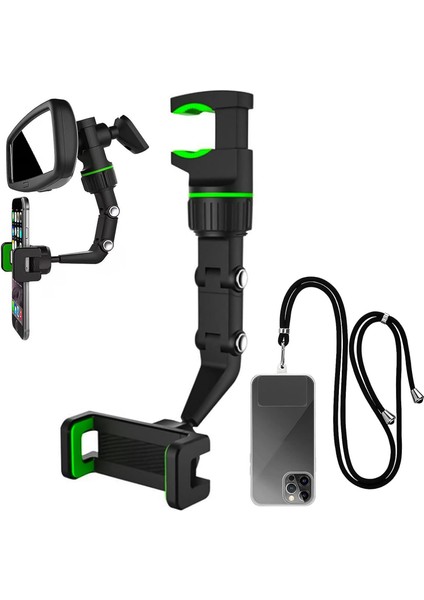 Araç Telefonu Tutucu, 360° Dikiz Aynası Telefon Tutucu, Cep Telefonu Tutucu Telefon Montajı 4-7 Inç Cihazlar Için Evrensel Ayarlanabilir Tutucu Kızak Araç Montajı (Yurt Dışından)