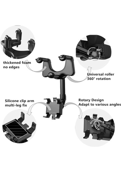 Dodorado Araç Telefonu Tutucu, Çok Fonksiyonlu 360 Dönebilen Araç Dikiz Aynası Telefon Tutucu (1 Adet) (Yurt Dışından)