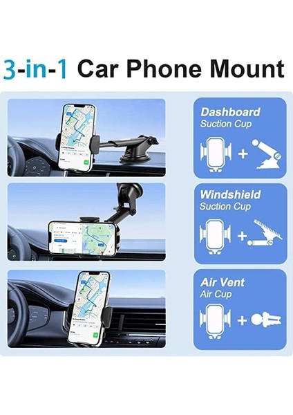 Yükseltilmiş Araç Telefonu Montajı [askeri Sınıf Emme ve Sabit Kanca] 3'ü 1 Arada Uzun Kol Vantuz Tutucu Evrensel Cep Telefonu Tutucu Montajı Kontrol Paneli Ön Cam Havalandırması T (Yurt Dışından)
