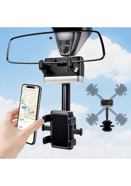 Araba Için Dikiz Aynası Telefon Tutucu, Ayarlanabilir Araç Dikiz Aynası Telefon Tutucu 2024 Yükseltilmiş 360° Döndürülebilir ve Geri Çekilebilir Araç Telefonu Tutucu Dağı Araç Diki (Yurt Dışından)