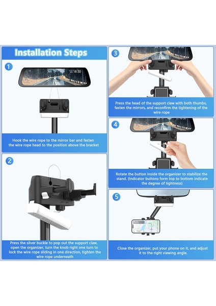 Araba Için Dikiz Aynası Telefon Tutucu, Ayarlanabilir Araç Dikiz Aynası Telefon Tutucu 2024 Yükseltilmiş 360° Döndürülebilir ve Geri Çekilebilir Araç Telefonu Tutucu Dağı Araç Diki (Yurt Dışından) modelleri