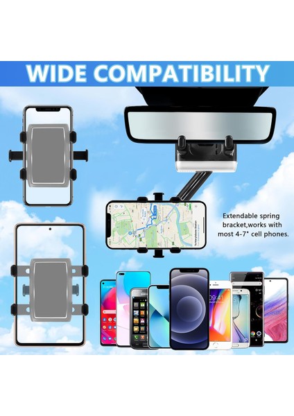 Araba Için Dikiz Aynası Telefon Tutucu, Ayarlanabilir Araç Dikiz Aynası Telefon Tutucu 2024 Yükseltilmiş 360° Döndürülebilir ve Geri Çekilebilir Araç Telefonu Tutucu Dağı Araç Diki (Yurt Dışından) fırsatları