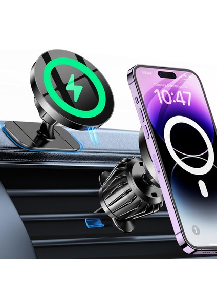 Magsafe Araç Şarj Aleti Için iPhone Kablosuz Araç Şarj Aleti 【havalandırma + Gösterge Paneli + Duvar 】iphone 15 Pro Max 14 13 12 Plus'a Uygundur Magsafe Araç Şarj Cihazı Araç Monta (Yurt Dışından)