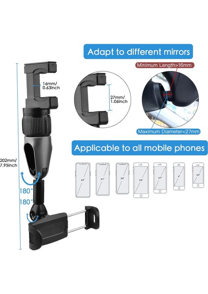 Dikiz Aynası Telefon Tutucu, Araç Telefonu Tutucu Montajı, Araç Sürüşü Için 360 Derece Dönebilen ve Ayarlanabilir Telefon Braketi (Yurt Dışından) modelleri
