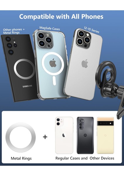 Magsafe Araç Montajı Için, Havalandırma Için Mıknatıslı Araç Telefonu Tutucu [360 Dönme] Sarsıntı Önleyici Manyetik Araç Telefonu Montajı Fit iPhone 15 14 13 12 Pro Max, Samsung (Yurt Dışından)