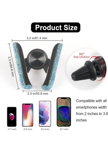 Bling Cep Telefonu Tutucu, Bir Havalandırma Tabanı Daha ile Evrensel 360° Ayarlanabilir Araç Telefonu Montajı, Kontrol Paneli ve Havalandırma Için Kristal Araba Iç Dekorasyonu - So (Yurt Dışından) modelleri