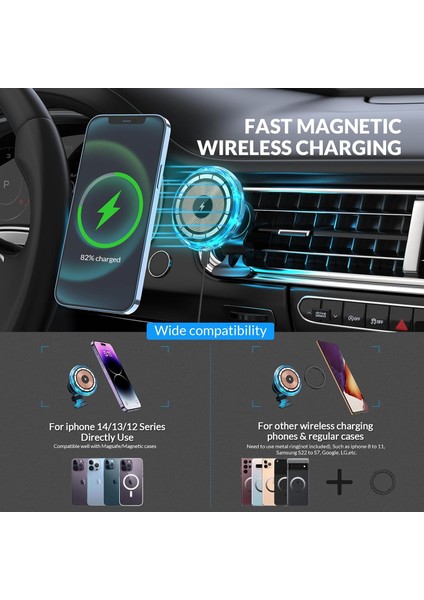 iPhone 15/14/13/12 Serisi Için C25 Kablosuz Manyetik Araç Şarj Cihazı, Yükseltilmiş Araç Telefonu Tutucu Otomatik Hizalama, Hızlı Şarj Havalandırma Dağı (Mavi) (Yurt Dışından)