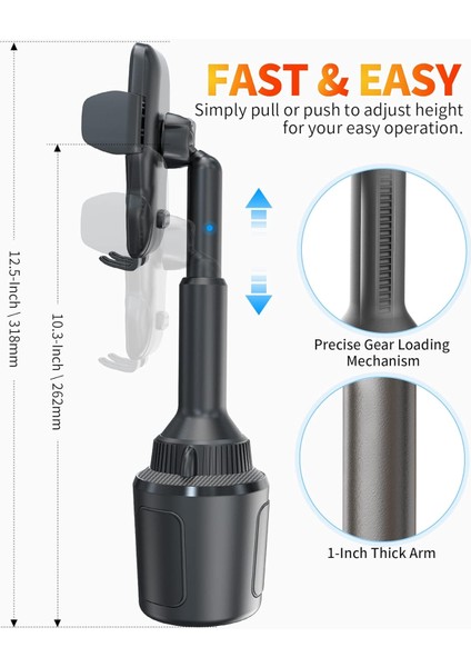 Araba Için Kaya Katı Bardak Tutucu Telefon Montajı Düşük Profil Sarsıntı Yok Uzun Kol Araç Telefonu Montajı Tüm iPhone Samsung Cep Telefonları ile Uyumlu Kamyon Suv Tesla Golf Arab (Yurt Dışından) modelleri