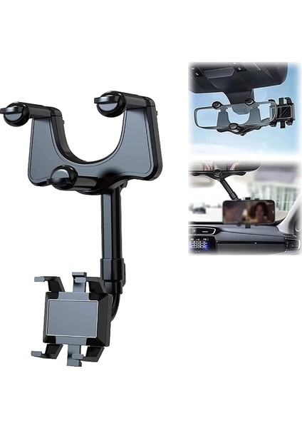 Atsizral Araç Telefonu Tutucu, Dönebilen ve Geri Çekilebilen Araç Telefonu Tutucu, Çok Fonksiyonlu 360 Dönebilen Araç Dikiz Aynası Telefon Tutucu (1 Adet) (Yurt Dışından)