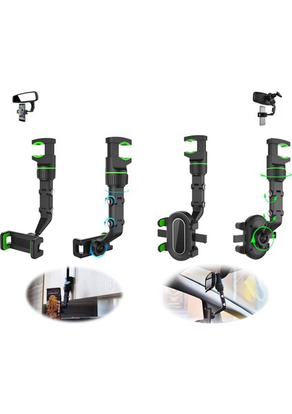 Yükseltilmiş Rotato Grip Cep Telefonu Tutucu, Rotatogrip Telefon Tutucu, Çok Fonksiyonlu Araç Telefonu Dönebilen Tutucu Dikiz Aynası Montajı, 360 Araç Dikiz Aynası Telefon Tutucu ( (Yurt Dışından)