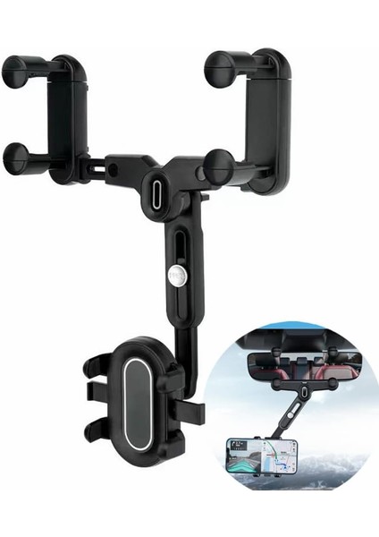 Araç Telefonu Tutucu, 360 Dönebilen Araç Dikiz Aynası Telefon Tutucu, Cep Telefonu Gps Desteği Standı Için Ayarlanabilir Telefon Montajı (Yurt Dışından)