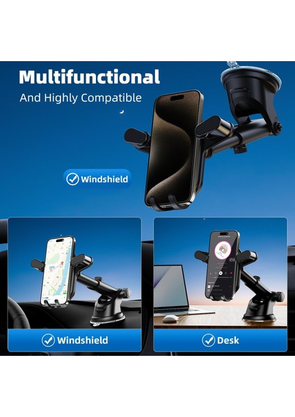 Araç Telefonu Montaj Tutacağı [yerçekimi Otomatik Kilit] Masa Için Evrensel Cep Telefonu Beşiği Standı Güçlü Vantuz ve Uzatma Kolu ile Araç Kontrol Paneli Ön Camı - Tüm Cep Telefon (Yurt Dışından) fiyatları