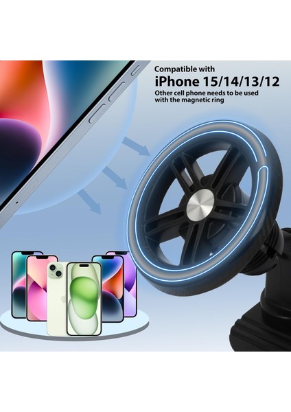 Magsafe Araç Montaj Aparatı, 360 Dönebilen Manyetik Araç Telefonu Tutacağı, El Serbest Kontrol Paneli Araç Telefonu Montaj Parçası, iPhone 14 13 12 Pro Max Plus Mini ile Uyumlu, Ma (Yurt Dışından)
