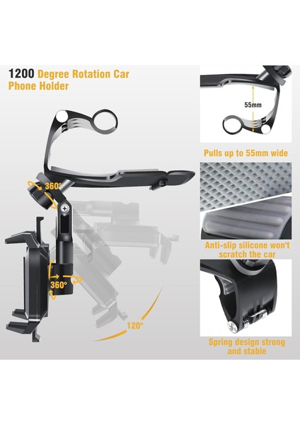 Araç Telefonu Tutucu Vizör Montajı, 1200 Derece Dönüş Araç Telefonu Tutucu Kontrol Paneli, Çoğu Kontrol Paneli ve Güneşlik Için Evrensel Araç Telefonu Tutucu, Araç Cep Telefonu Tut (Yurt Dışından) modelleri