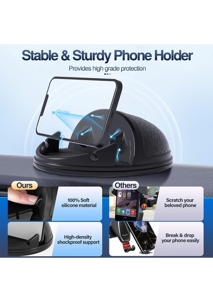 Araba Kontrol Paneli Için Silikon Telefon Tutucu Bağlantısı [yatay 360° Döndürülebilir], iPhone 14 13 12 Pro Max Samsung Telefonlarla Uyumlu Eller Serbest Cep Telefonu Tutucu (Siya (Yurt Dışından) fırsatları