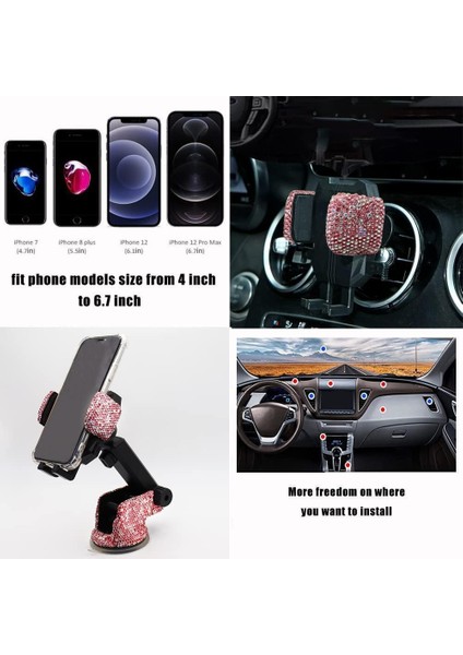 Bling Araç Telefonu Montaj Tutucu, Kadınlar ve Kızlar Için Parlak Kristal Rhinestone Telefon Standı, Ön Cam Kontrol Paneli Için Araba Aksesuarları, Çoğu Cep Telefonuyla Uyumlu (Pem (Yurt Dışından) modelleri