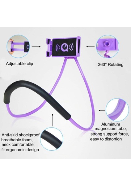 Evrensel Moblie Telefon Standı, Tembel Cep Telefonu Tutucu ve Boyun Cep Tablet Telefon Montaj Tutucu Esnek Döner Braket (Mor) (Yurt Dışından)