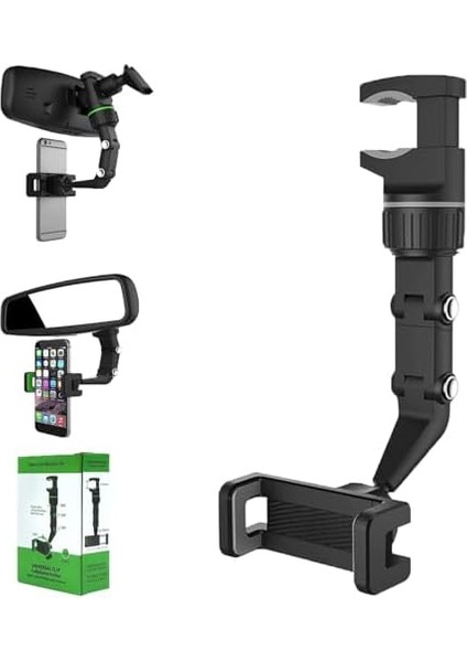 Rotatogrip Telefon Tutucu, 360° Araç Dikiz Aynası Montajlı Telefon ve Gps Tutucu, Yükseltilmiş Evrensel Dikiz Aynası Araç Cep Telefonu Tutucu, Çok Fonksiyonlu Dikiz Aynası Telefon (Yurt Dışından)