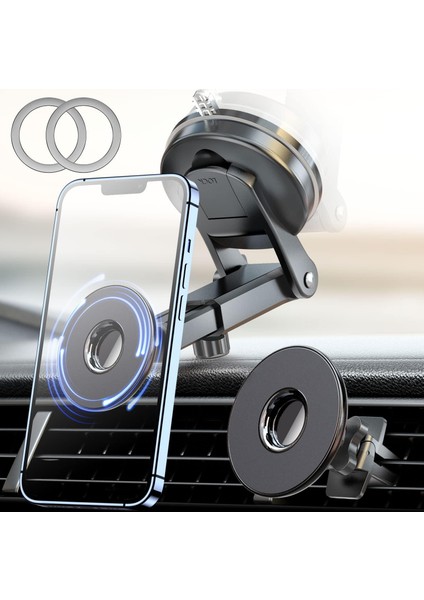 iPhone 15/14/13 Pro Max ve Magsafe Kılıfı Için Geri Çekilebilir Manyetik Araç Montaj Parçası, Siyah (Yurt Dışından)