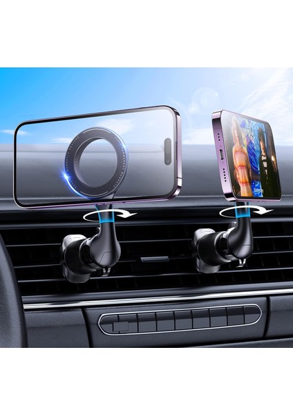 iPhone 14 Pro Max Için Manyetik Araç Montaj Aparatı - 10X Daha Güçlü Mıknatıs, 1080 Ayarlanabilir ve Esnek, Havalandırmanızı Asla Engellemez, Özel Çift Üçgen Kanca, 0,01 Saniyede K (Yurt Dışından)