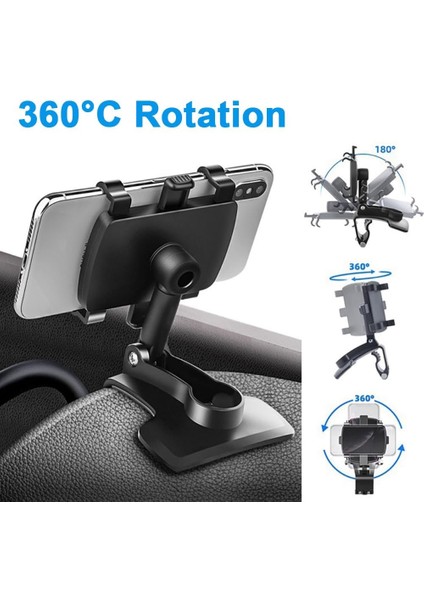 Araç Telefonu Tutucu Montajı, 360 Derece Dönüş, Gösterge Paneli ve Dikiz Aynası, Iphone, Samsung, Huawei, Nokia, Lg, 4-7 Inç Akıllı Telefonlarla Uyumlu (Yurt Dışından) modelleri