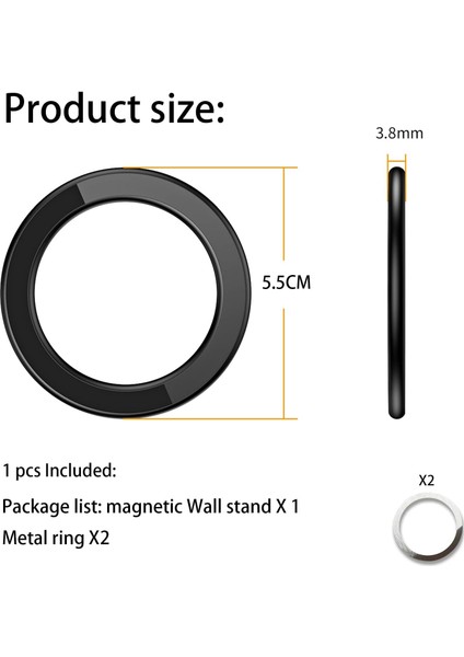 iPhone 14 13 12 Için Manyetik Halka Tutucu Mıknatıslı Duş Duvara Montaj Cep Telefonu Tablet Tutucu Manyetik Araba Aksesuarları Banyo Duvarı Için Telefon Standı (Siyah 2 Adet) (Yurt Dışından)