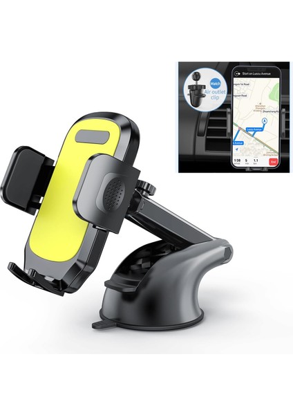 Pano Için Araç Telefonu Tutucu Dağı Ön Cam Havalandırma Evrensel Eller Serbest Vantuz iPhone Android Için Otomobil Cep Telefonu Tutucu Tüm Akıllı Telefon (Sarı) (Yurt Dışından)