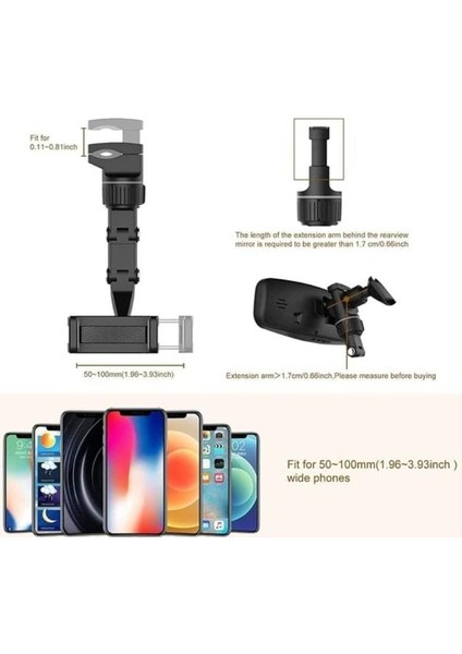 Araba Dikiz Aynası Cep Telefonu Tutucu Evrensel 360 Derece Dönen Dikiz Aynası Montaj Telefonu ve Gps Tutucu. (Gri) (Yurt Dışından) modelleri