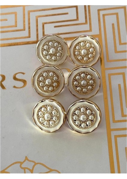 Beyaz Mineli Ortası Incili Gold Metalize 6 Lı Düğme Seti fiyatları