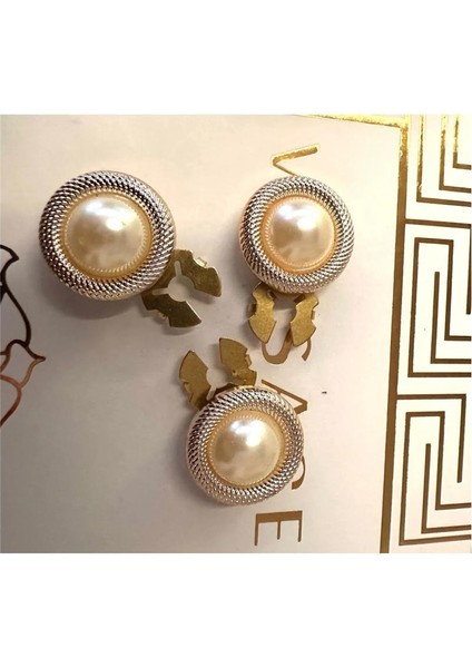 Gold Klasik Inci Model Metalize(Plastik) Tak-Çıkart Model Dikimsiz 3lü Düğme Seti