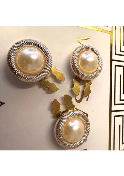Gold Klasik Inci Model Metalize(Plastik) Tak-Çıkart Model Dikimsiz 3lü Düğme Seti