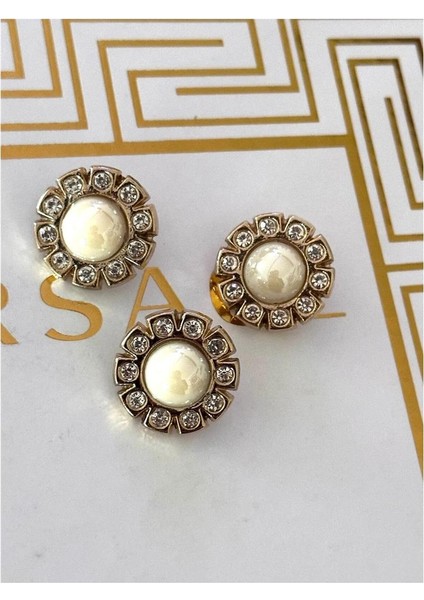 Yuvarlak Ortası Büyük Incili Kristal Taş Detaylı Metal 3lu Set (2cm) fiyatları