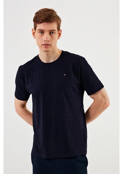 Erkek Bisiklet Yaka T-Shirt %100 Pamuk Nakış Detaylı Basic Lacivert Tişört indirimleri