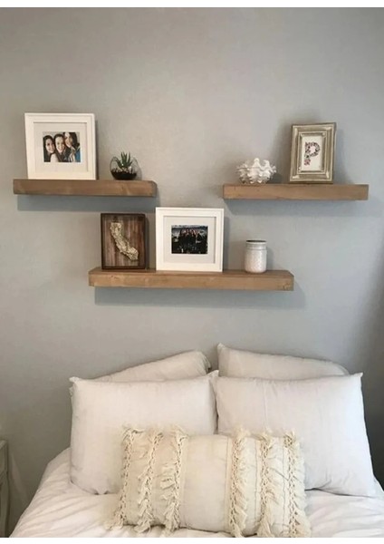Dekoratif Doğal Ahşap 3'lü Takım 40x15x4 cm (Gizli Aparatlı Raf