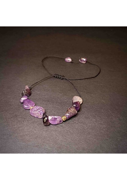 Ametist Doğal Taş Bileklik Makrome Örgü