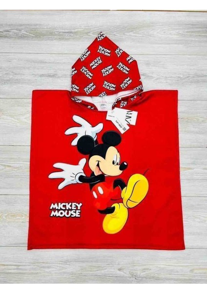 Mickey Baskılı Çocuk Panço Plaj Havlusu