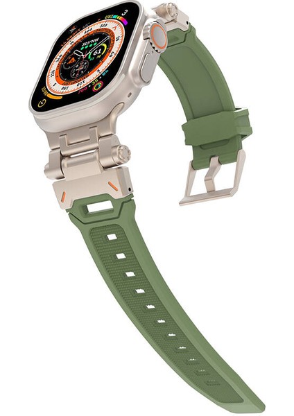 Apple Watch Series 3 4 5 44MM Kordon Metal Bağlantılı Tokalı Silikon Kayış KRD108 Yeşil fiyatları