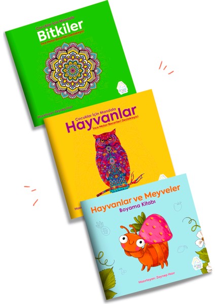 Çocuklar İçin Mandala Bitkiler - Hayvanlar - Hayvanlar ve Meyveler 3 Kitap - Zeynep Hızır