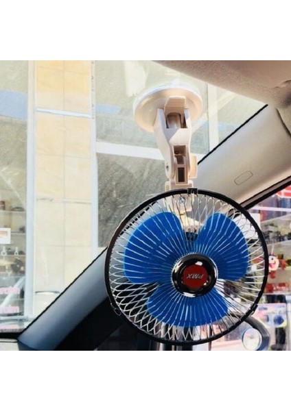 Oto Vantilatör Çap 18 cm Vantuzlu Döner Başlıklı 12V Araç Içi Fan
